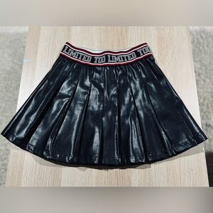 Limited Too Black Faux Leather Skater Skirt with Logo Waistband